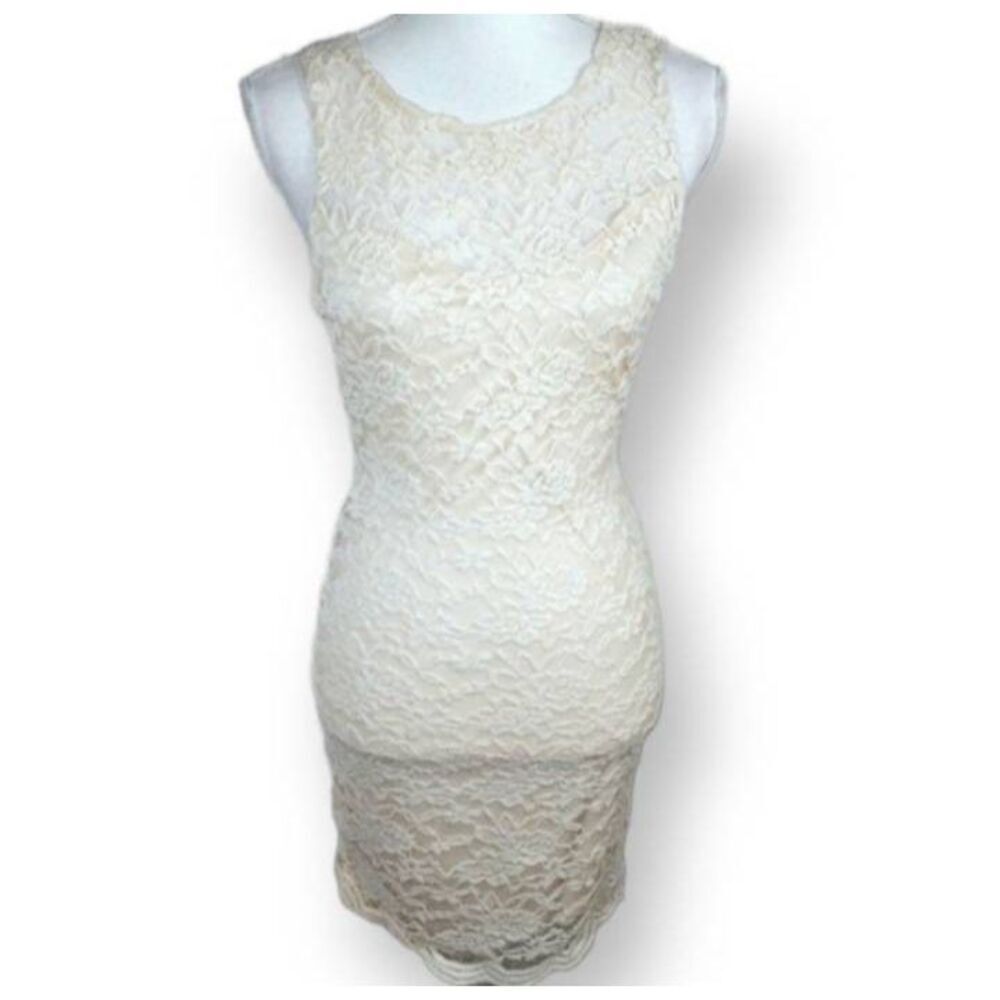 B.DARLIN CREAM LACE BODYCON DRESS SZ.5/6 EUC.